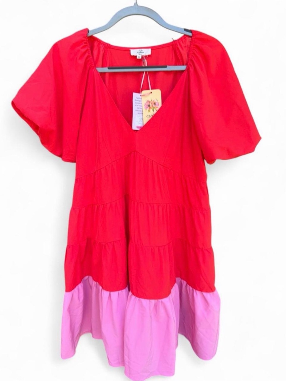 Apricot Lane Bright Red Shift Dress with V-Neck